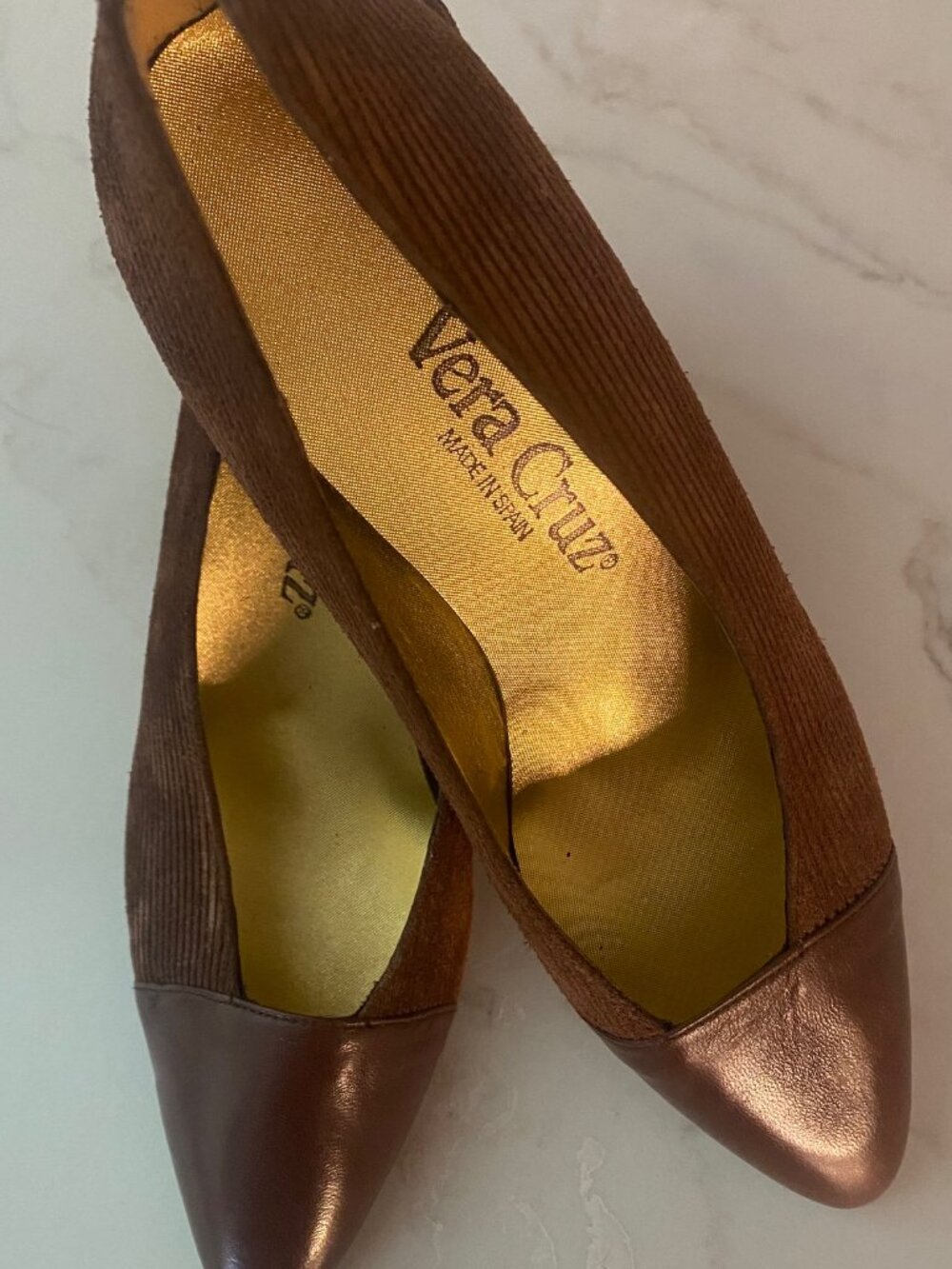 Vera Cruz Women’s Heels Size 6.5 Brown Patent Leather & Corduroy Pumps
